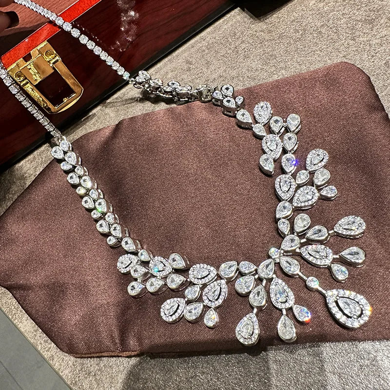Luxury Zircon Bridal Necklace & Earrings Set – Silver Wedding Jewelry