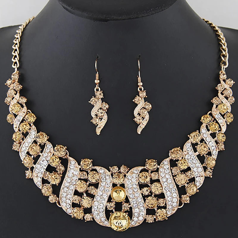 Luxury Crystal Necklace & Earrings Jewelry Set for Women