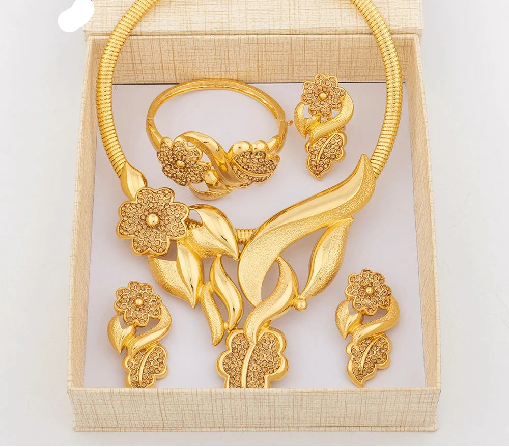Luxury Gold-Plated Jewelry Set for Women – Necklace, Earrings, Bracelet & Ring