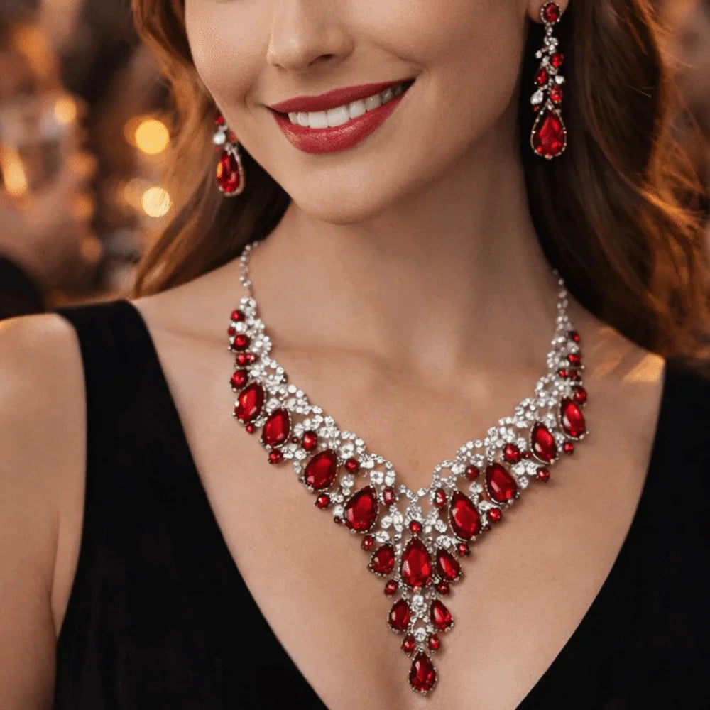 Luxury Crystal Rhinestone Jewelry & Necklace & Earrings Bridal Wedding Set
