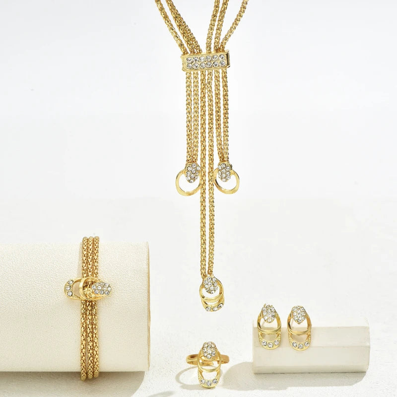 Luxury 4-Piece Crystal Jewelry Set for Women – Necklace, Earrings & Bracelet, Ring Wedding & Evening Jewelry