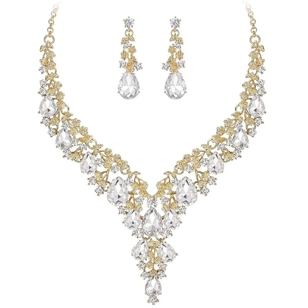 Luxury Crystal Rhinestone Jewelry & Necklace & Earrings Bridal Wedding Set