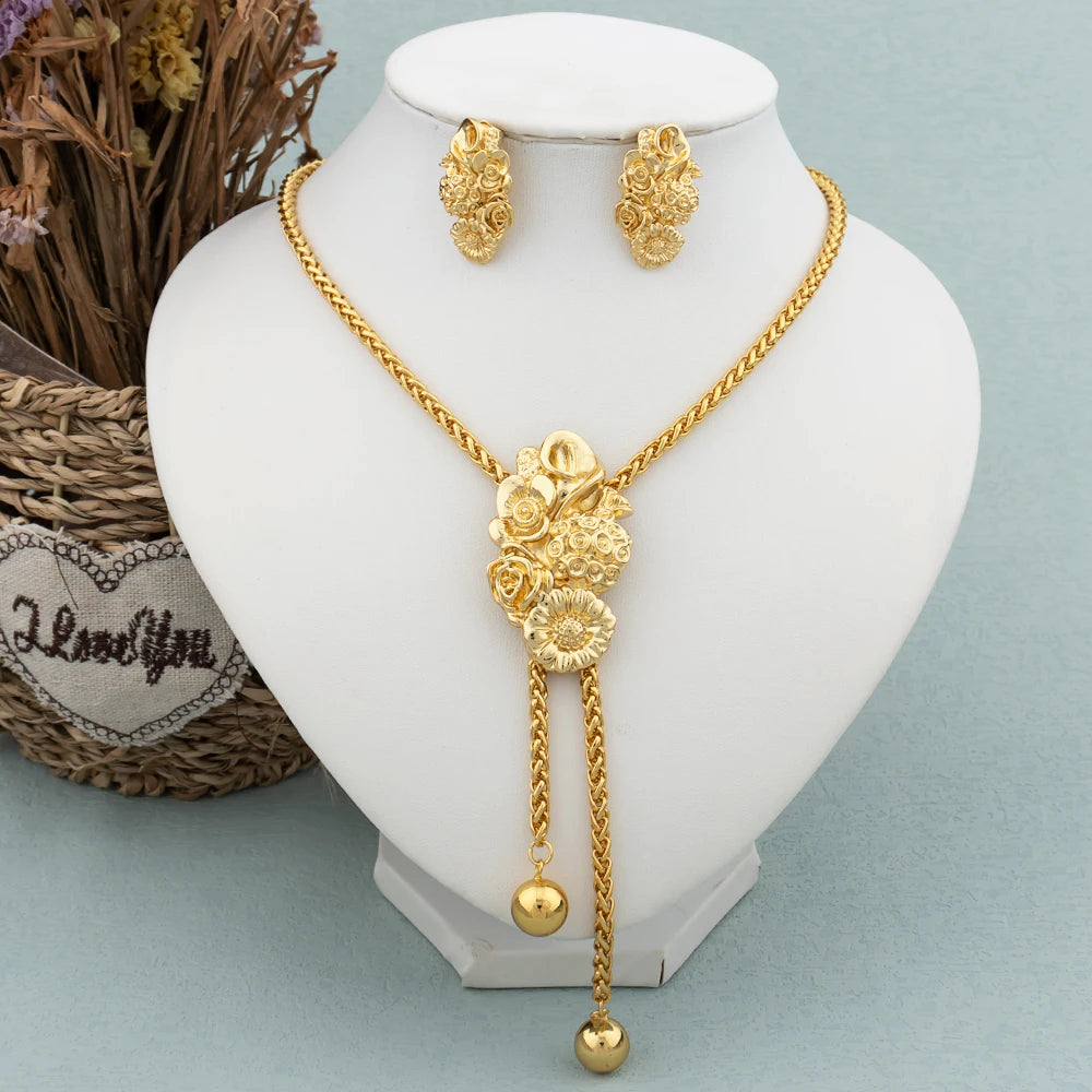 New Fashion Gold-Plated Jewelry Set – Necklace & Drop Earrings Set