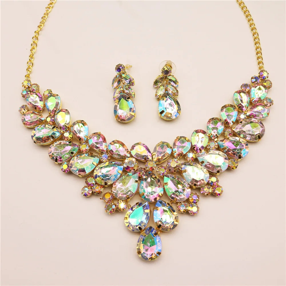 Luxury Teardrop Crystal Necklace & Earring Set – Bridal & Evening Jewelry