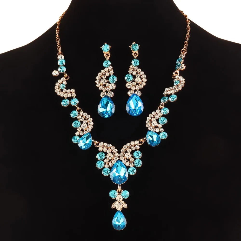 Luxury Rhinestone Jewelry Set – Adjustable Necklace & Earrings Bridal Wedding Collection