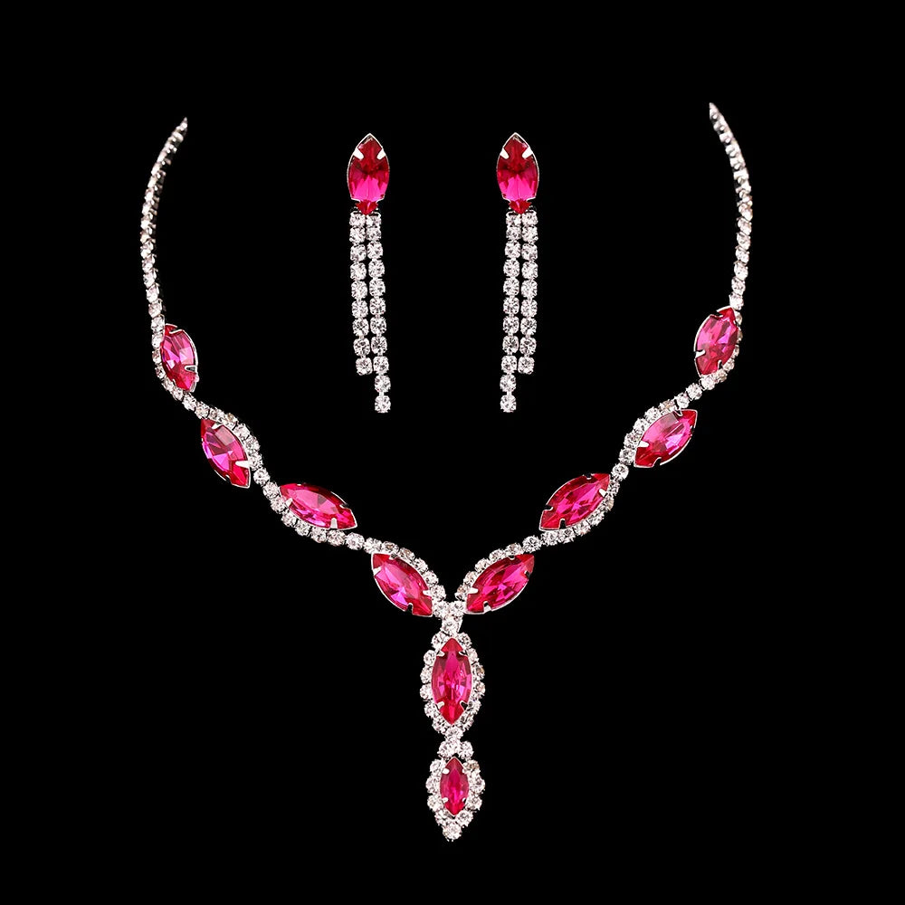 Luxury Pink Crystal Jewelry Set – Necklace & Earrings Bridal Set