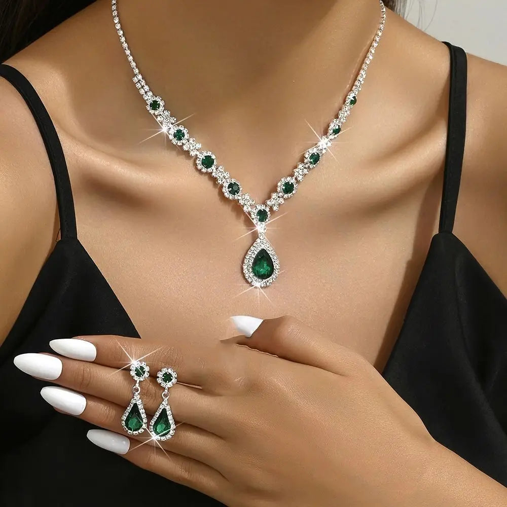 Luxury Crystal Water Drop Jewelry Set – Necklace & Earrings with Cubic Zirconia