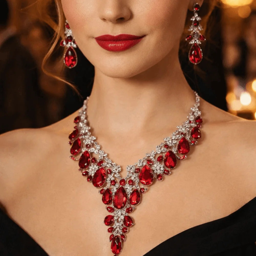 Luxury Crystal Rhinestone Jewelry & Necklace & Earrings Bridal Wedding Set