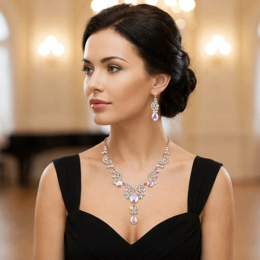 Luxury Rhinestone Jewelry Set – Adjustable Necklace & Earrings Bridal Wedding Collection
