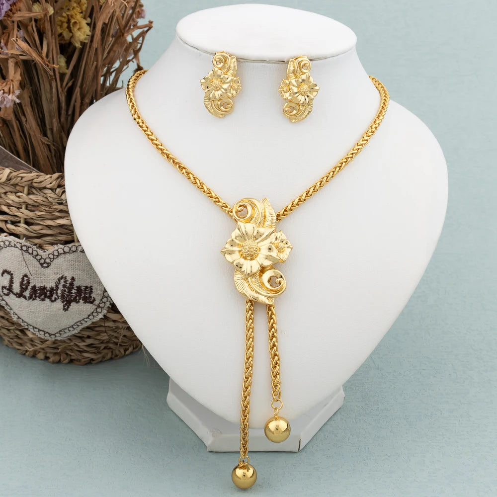 New Fashion Gold-Plated Jewelry Set – Necklace & Drop Earrings Set