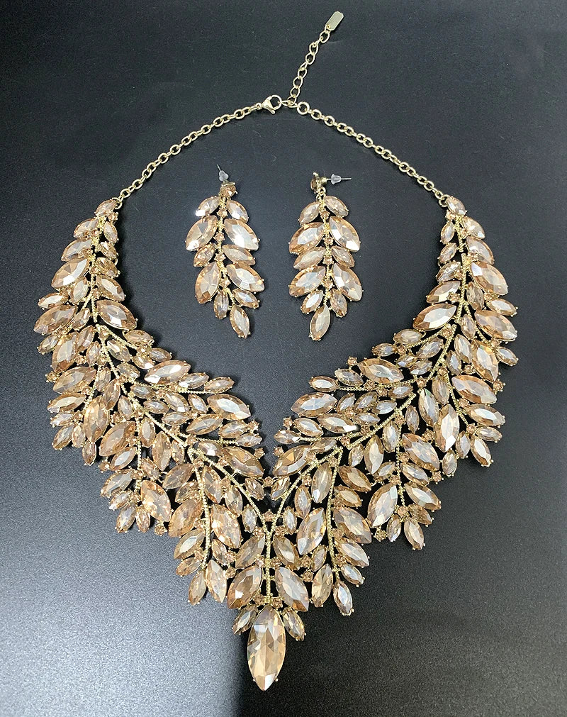 Luxury Dubai Style Wedding Jewelry Set – Rhinestone Crystal Bridal Necklace & Earrings