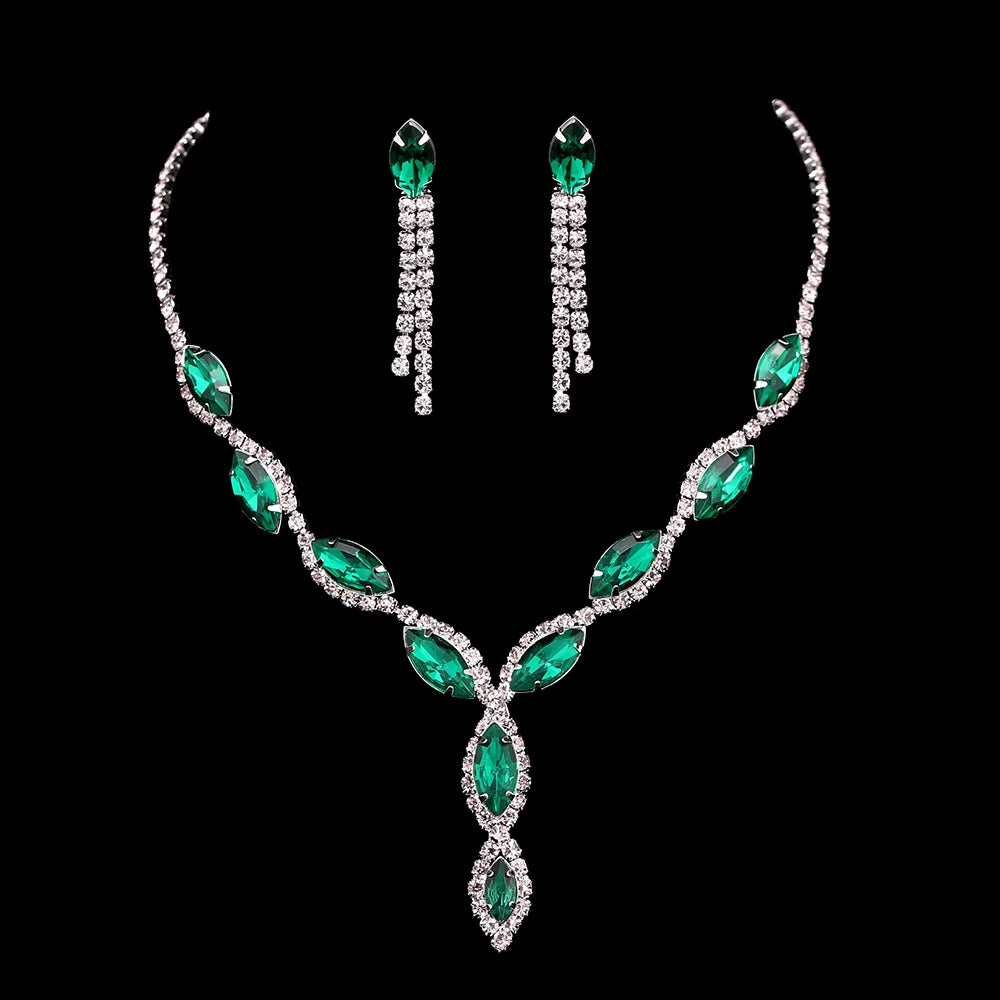 Luxury Pink Crystal Jewelry Set – Necklace & Earrings Bridal Set