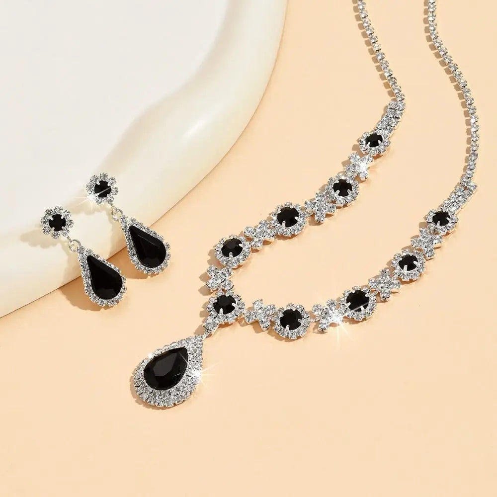 Luxury Crystal Water Drop Jewelry Set – Necklace & Earrings with Cubic Zirconia