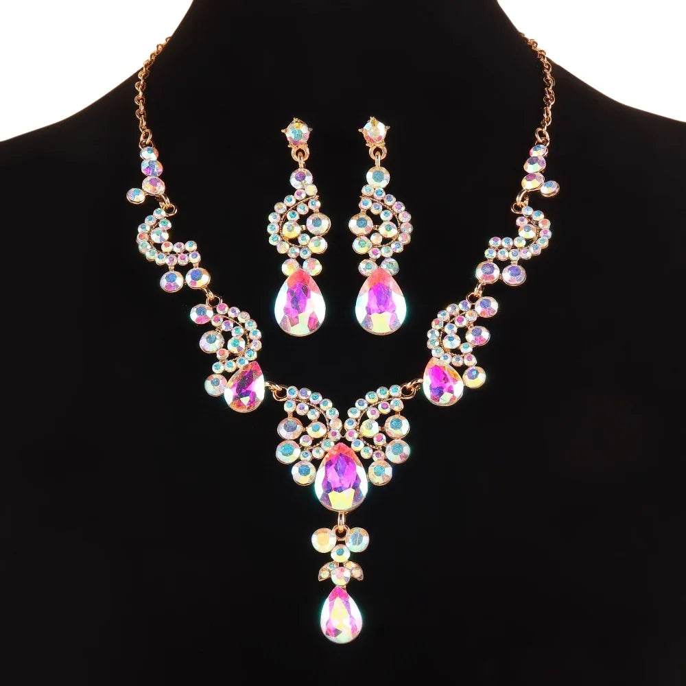 Luxury Rhinestone Jewelry Set – Adjustable Necklace & Earrings Bridal Wedding Collection