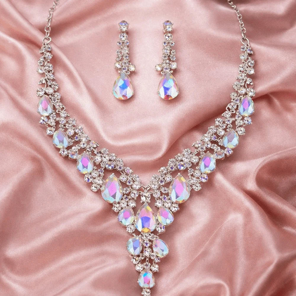 Luxury Crystal Rhinestone Jewelry & Necklace & Earrings Bridal Wedding Set
