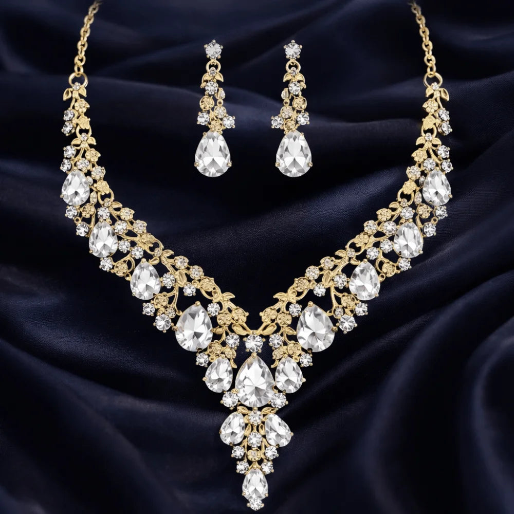 Luxury Crystal Rhinestone Jewelry & Necklace & Earrings Bridal Wedding Set
