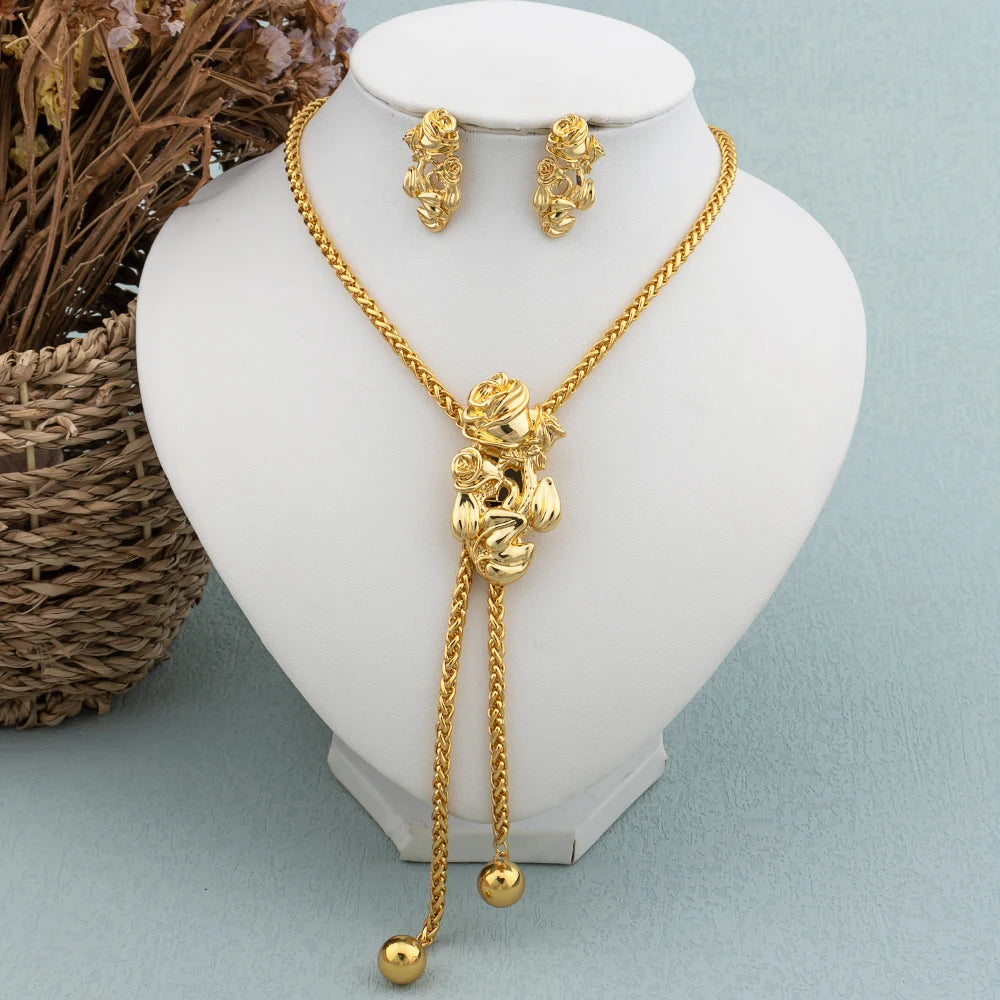 New Fashion Gold-Plated Jewelry Set – Necklace & Drop Earrings Set