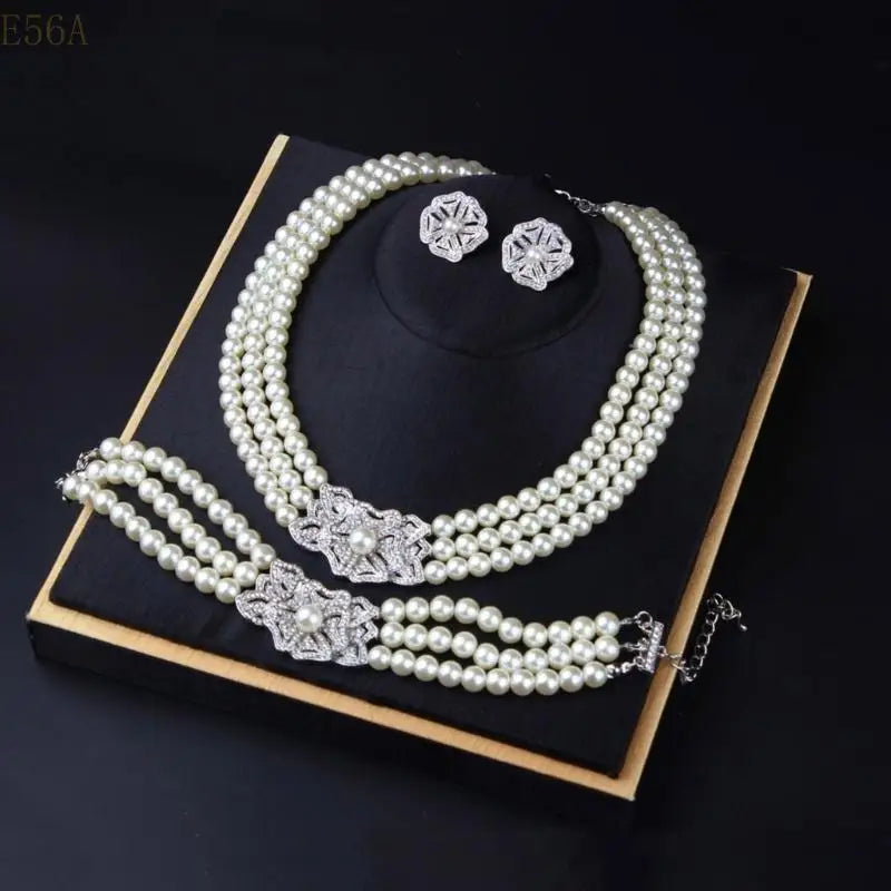 Luxury Pearl & Jewelry Set Necklace, Bracelet & Earrings for Women | Elegan Bridal Gift