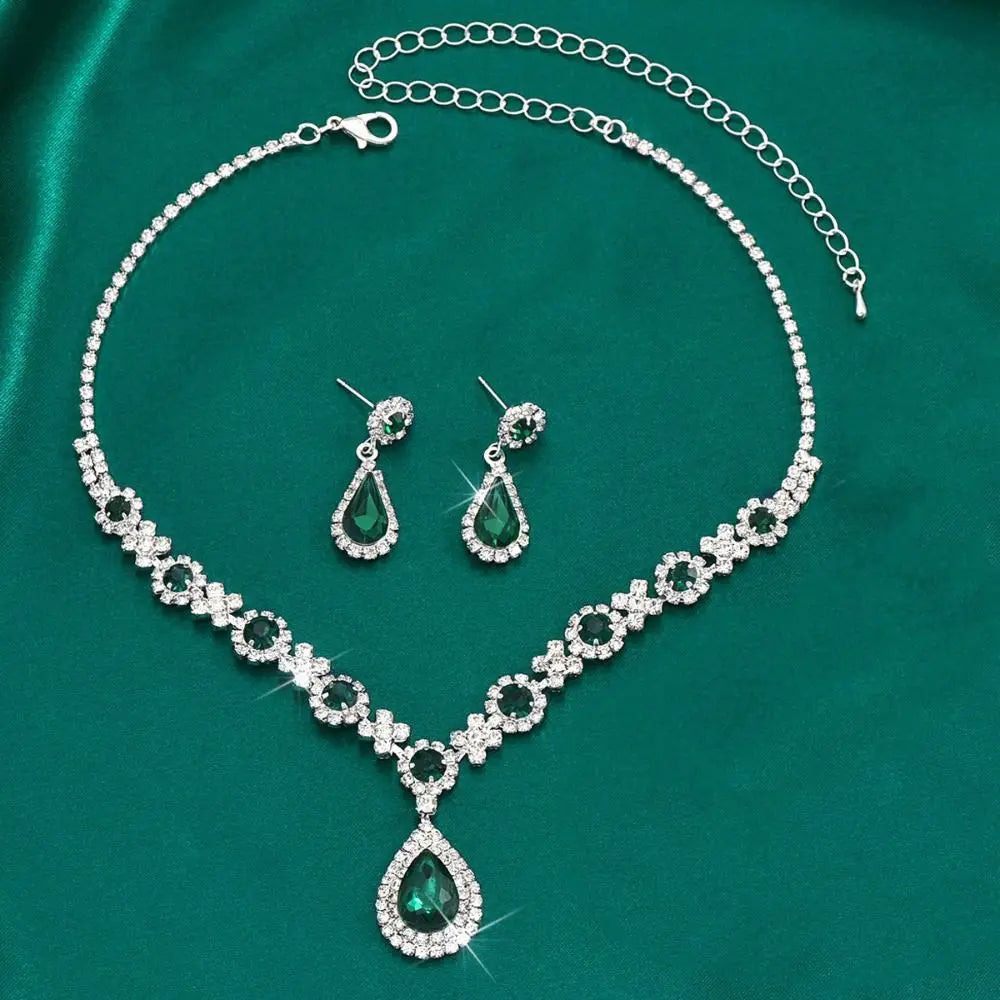 Luxury Crystal Water Drop Jewelry Set – Necklace & Earrings with Cubic Zirconia