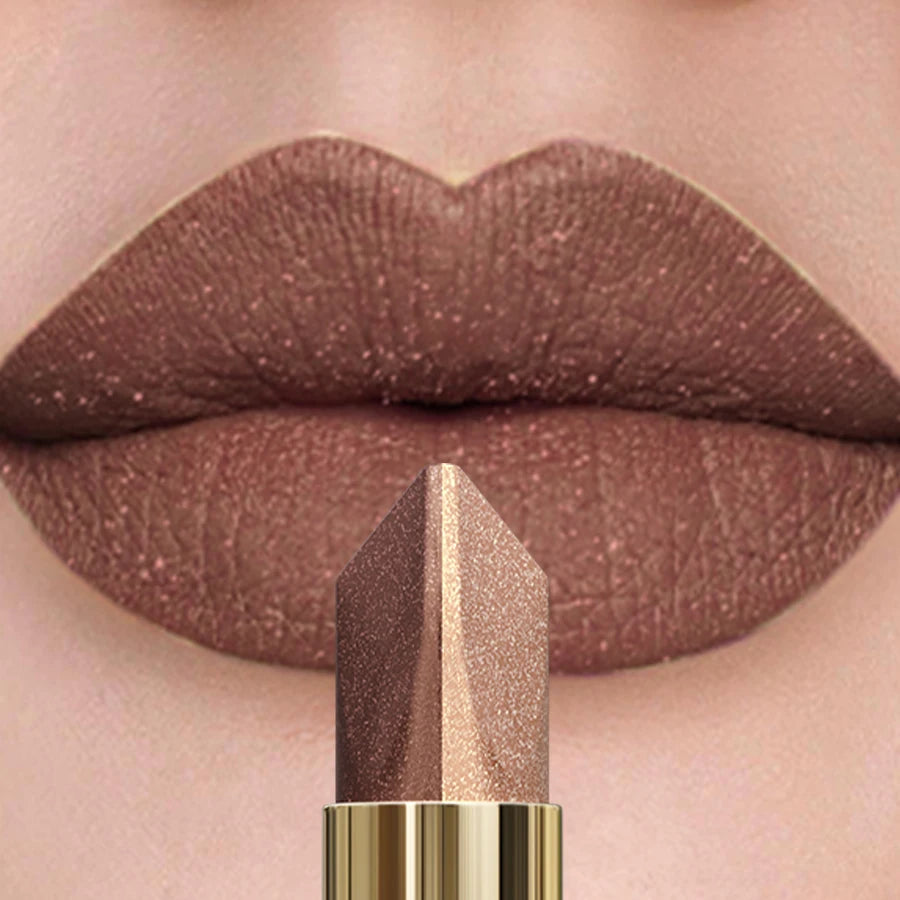 Two-Tone Glitter Metallic Lipstick – Pearl Shine, Long-Lasting & Moisturizing