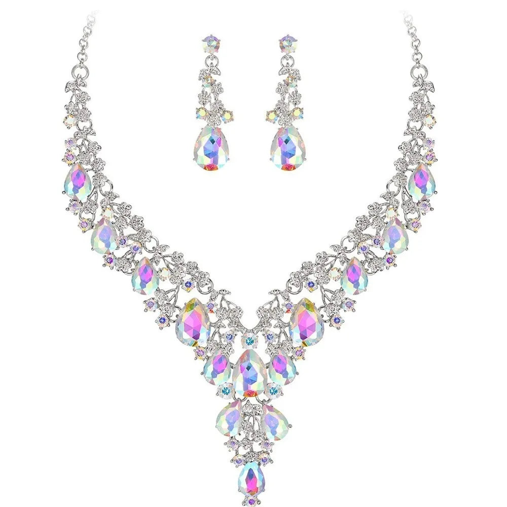 Luxury Crystal Rhinestone Jewelry & Necklace & Earrings Bridal Wedding Set