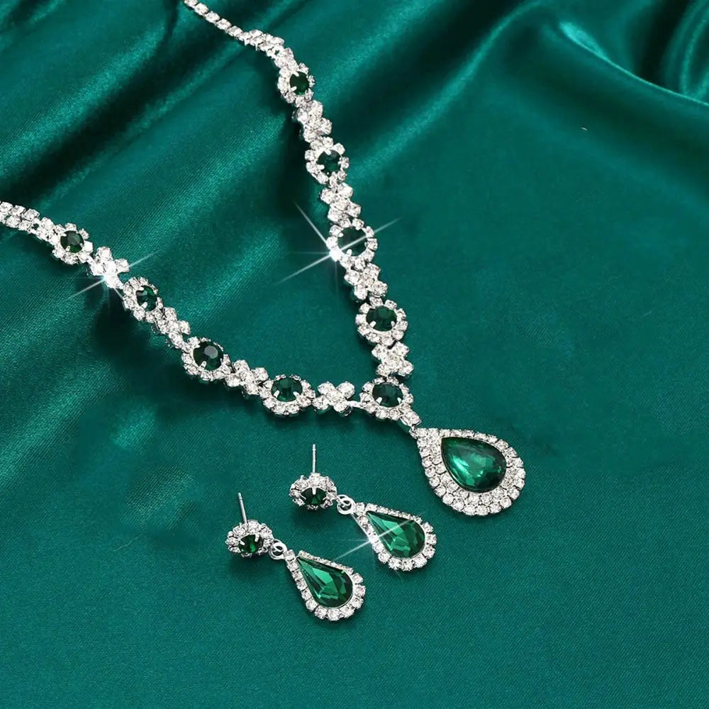 Luxury Crystal Water Drop Jewelry Set – Necklace & Earrings with Cubic Zirconia