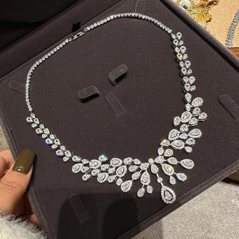 Luxury Zircon Bridal Necklace & Earrings Set – Silver Wedding Jewelry
