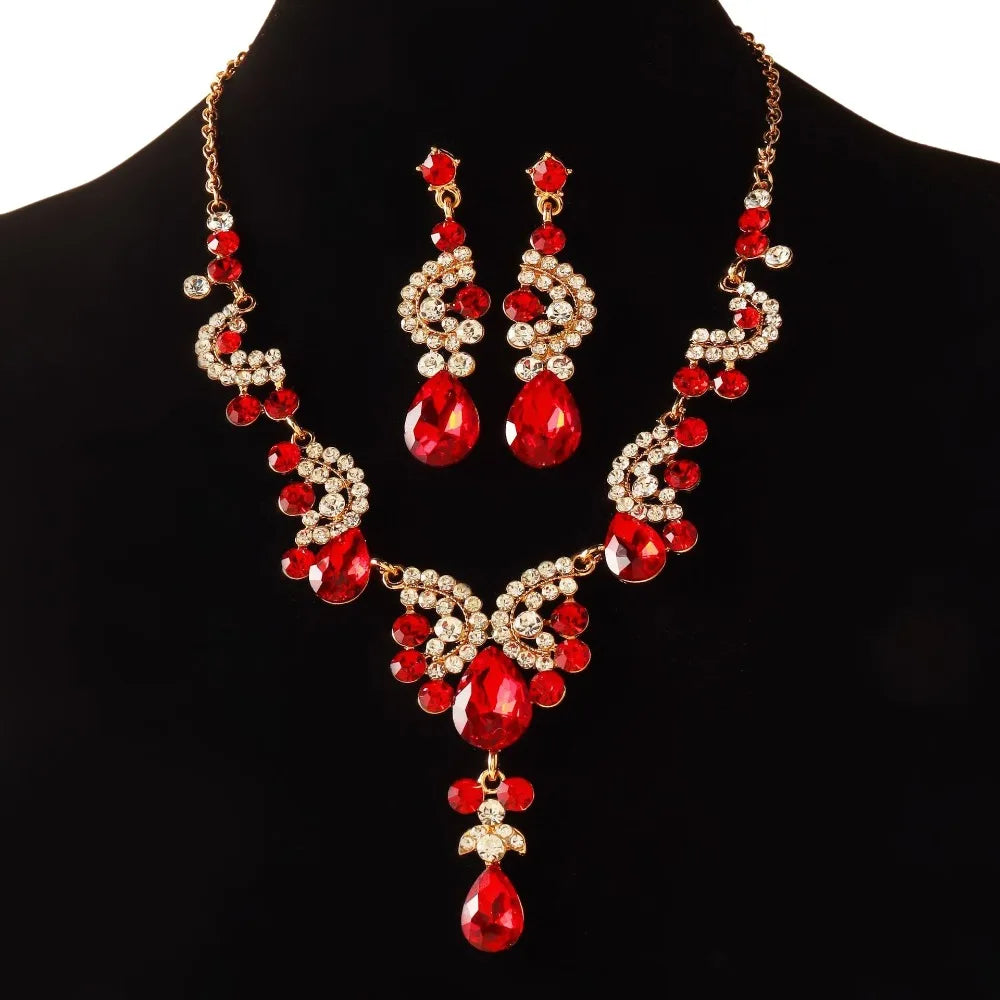 Luxury Rhinestone Jewelry Set – Adjustable Necklace & Earrings Bridal Wedding Collection