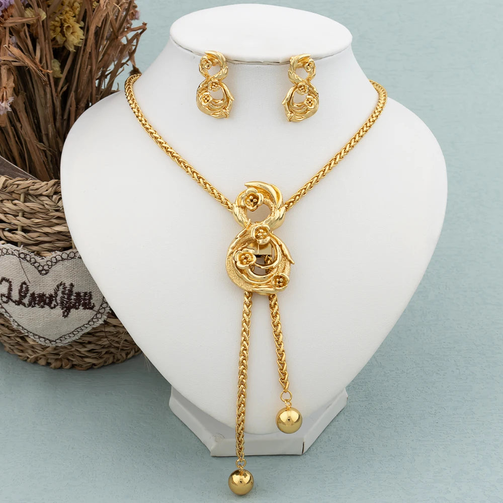 New Fashion Gold-Plated Jewelry Set – Necklace & Drop Earrings Set