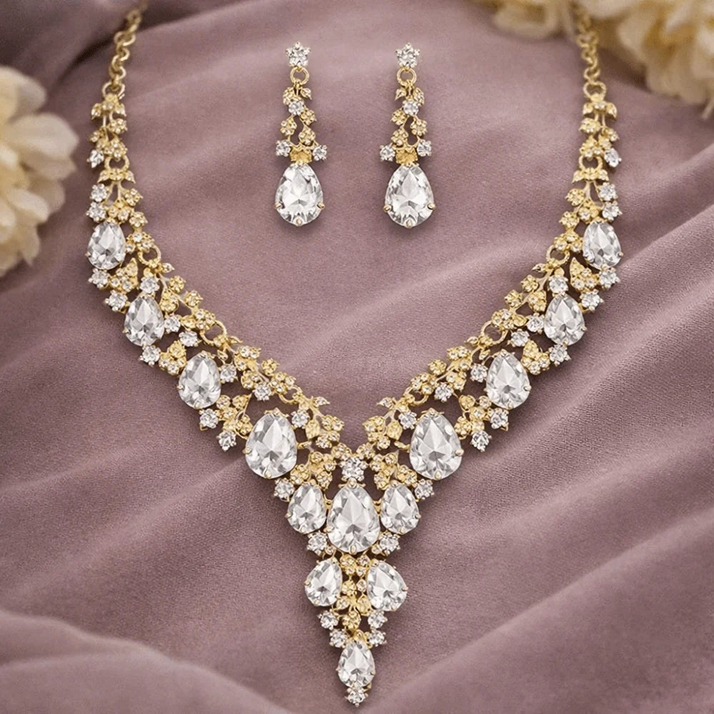Luxury Crystal Rhinestone Jewelry & Necklace & Earrings Bridal Wedding Set