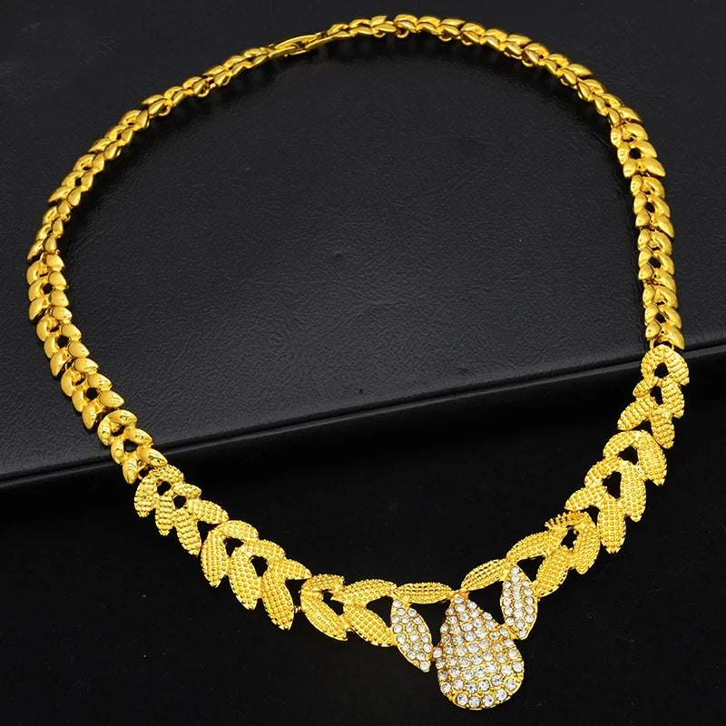 Bridal Jewelry Sets For Women Gold Color Ethiopian Luxury Dubai Necklace, Earrings, Brecelet, Ring