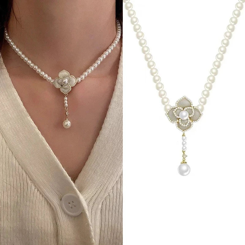 Pearl Flower Jewelry Set – Elegant Pearl Necklace, Earrings & Ring for Weddings & Special Occasions