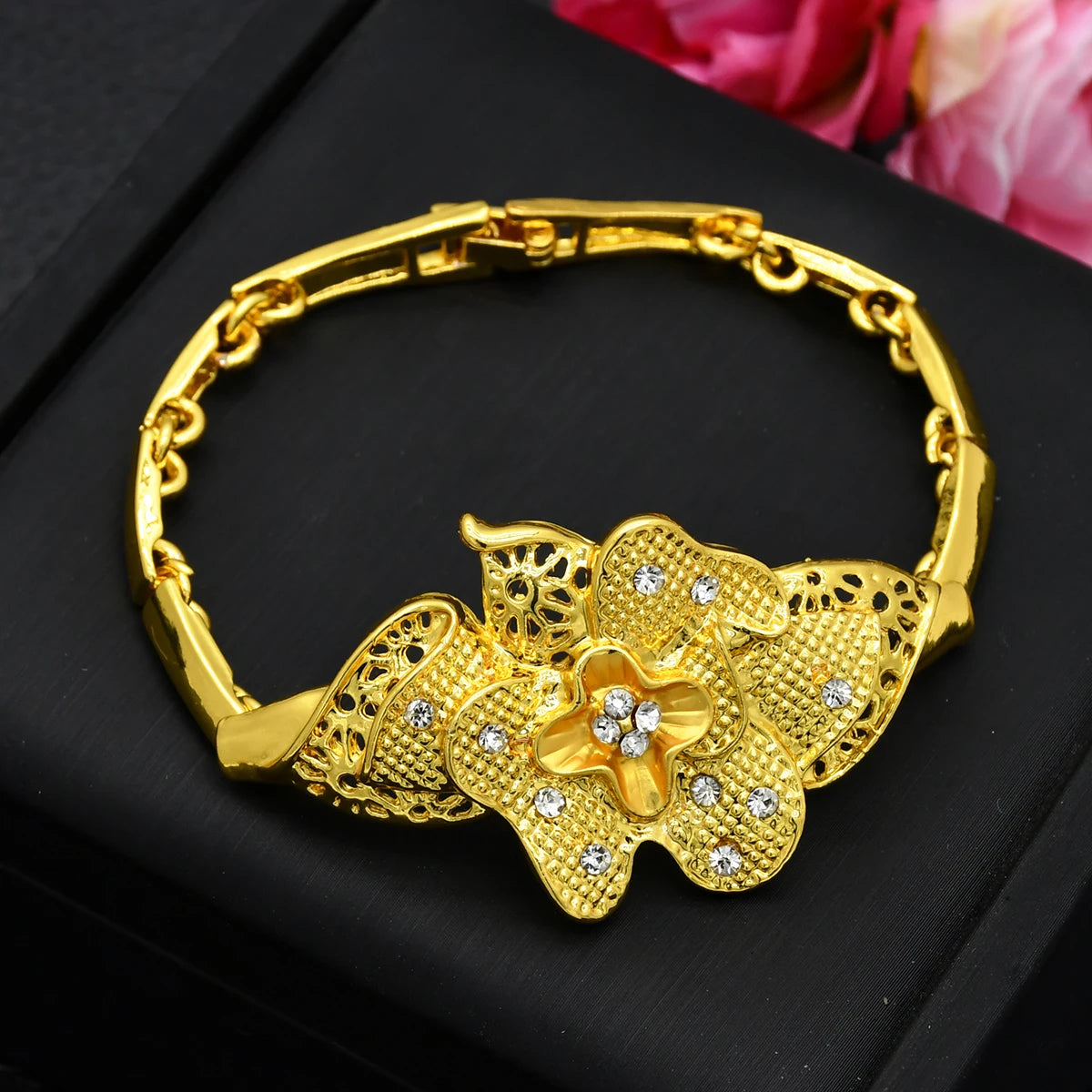 Luxury Indian Bridal Jewelry Set – Gold Color Ethiopian Dubai Necklace & Earrings & Bracelet & Ring for Women