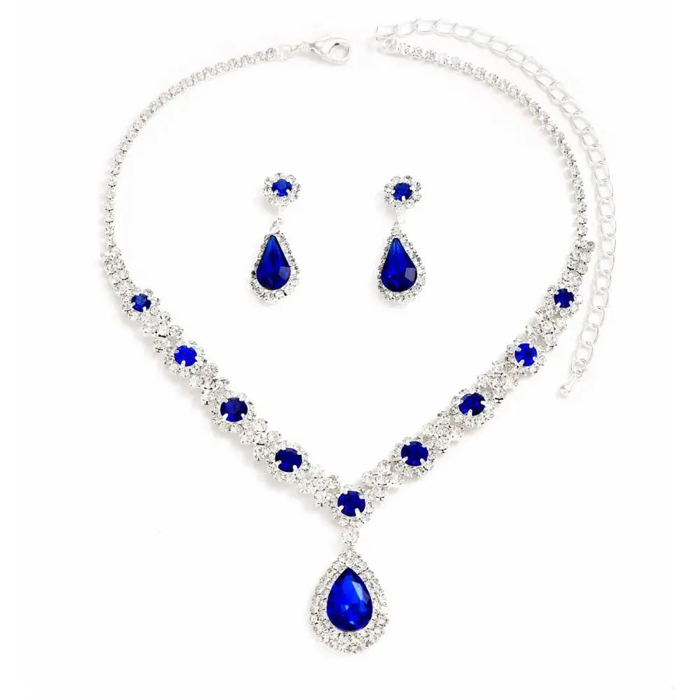 Luxury Crystal Water Drop Jewelry Set – Necklace & Earrings with Cubic Zirconia