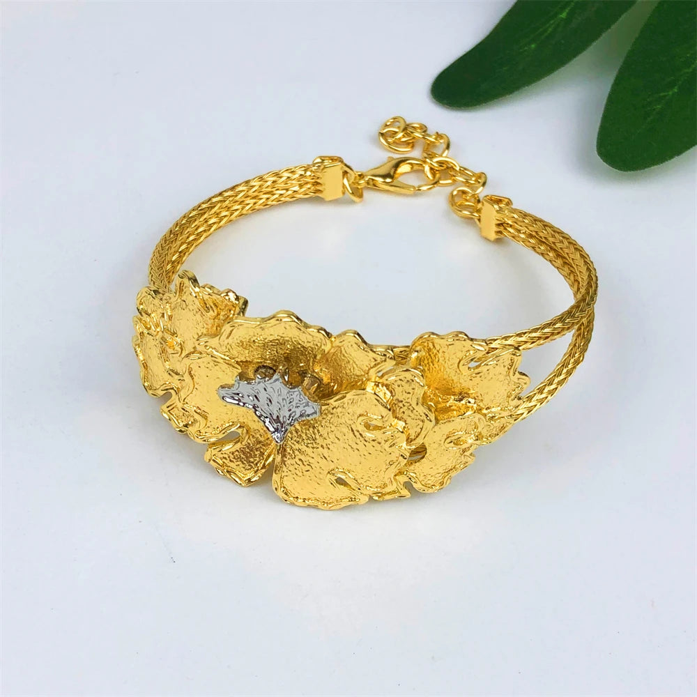 Luxury Gold Flower Jewelry Set – Necklace, Bracelet, Earrings &  Ring