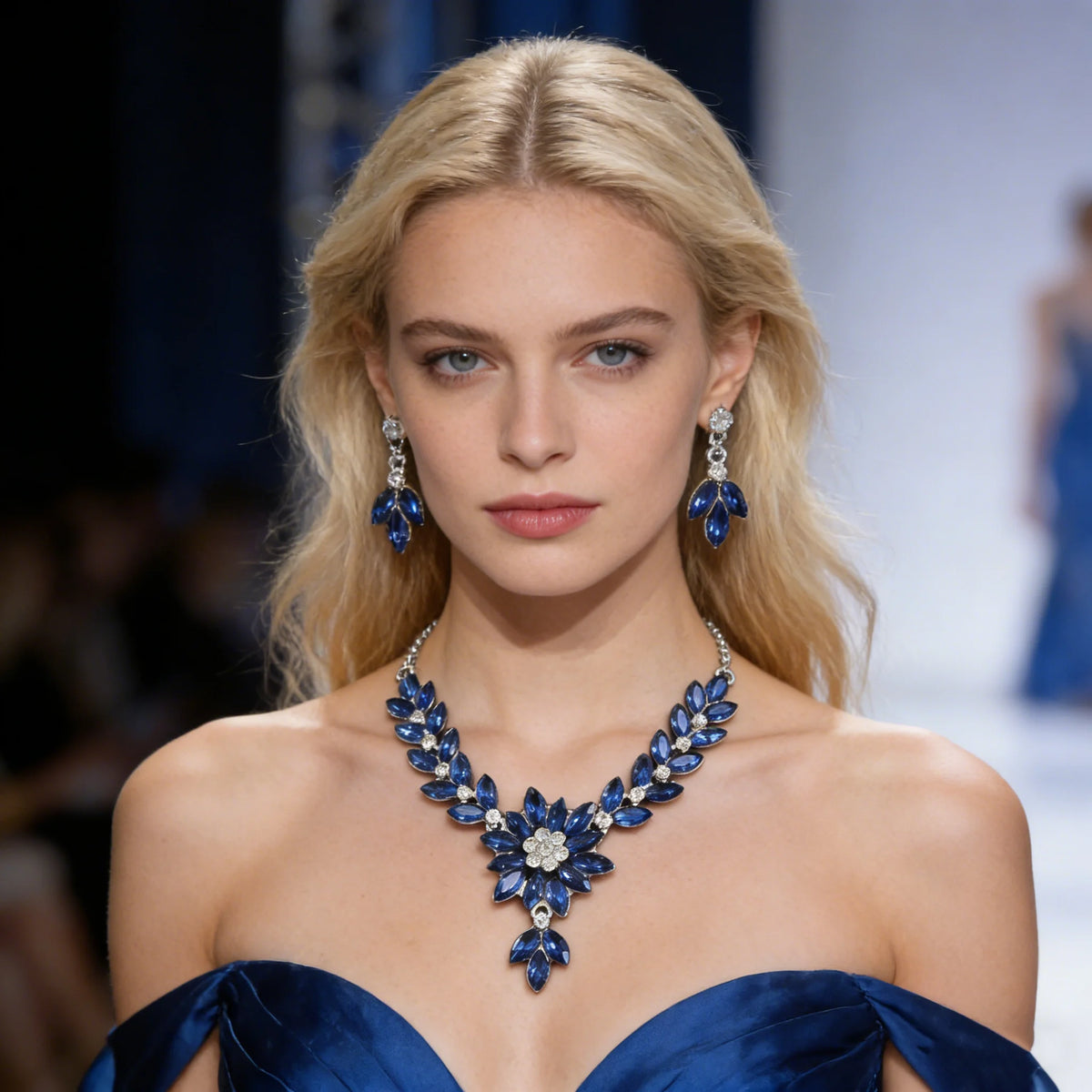 Floral Jewelry Set Wedding Bridal Necklace and Drop Earrings