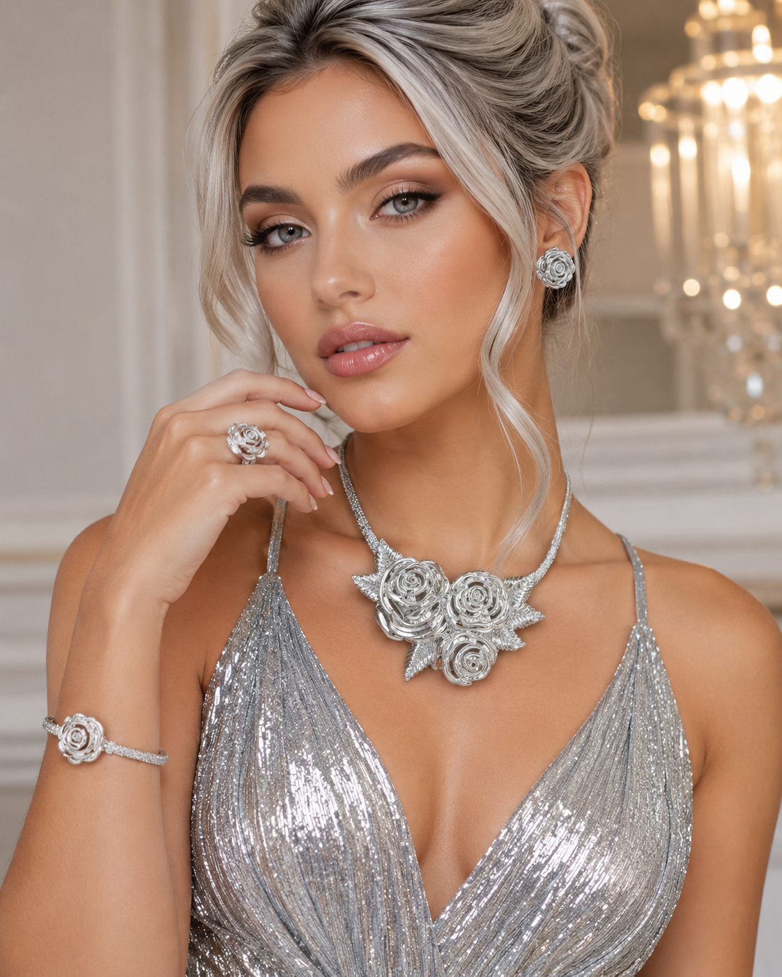 Luxury Gold Rose Bridal Jewelry Set