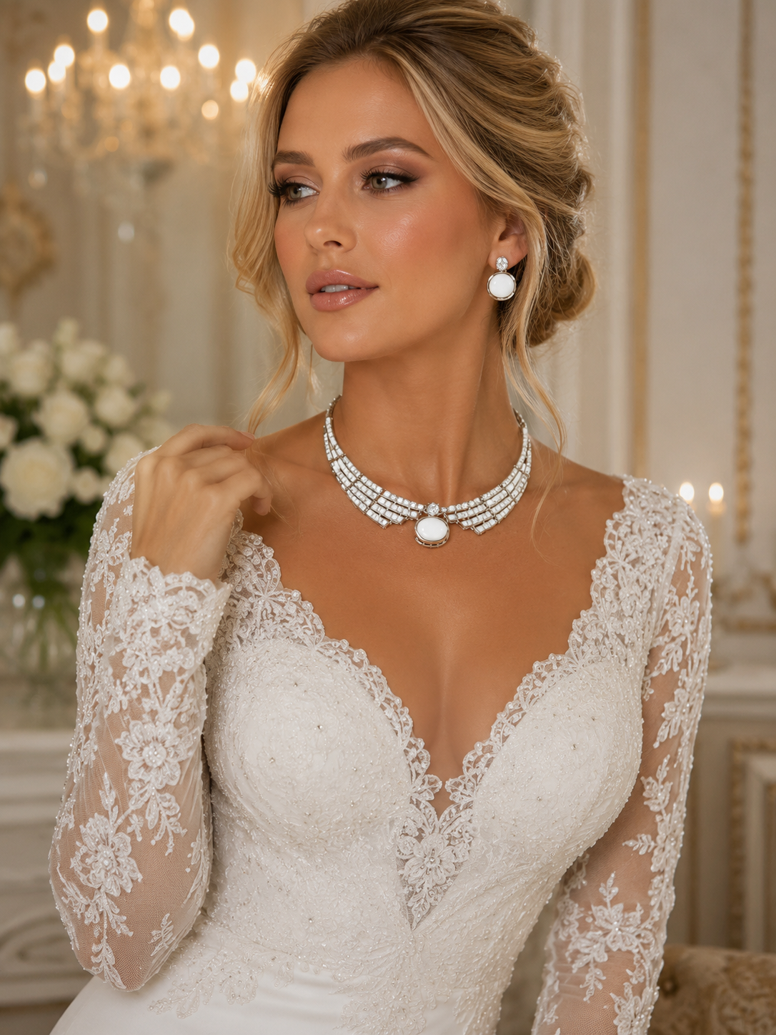 Luxury Bridal Crystal Jewelry Set – Necklace & Earrings – Gold Plated