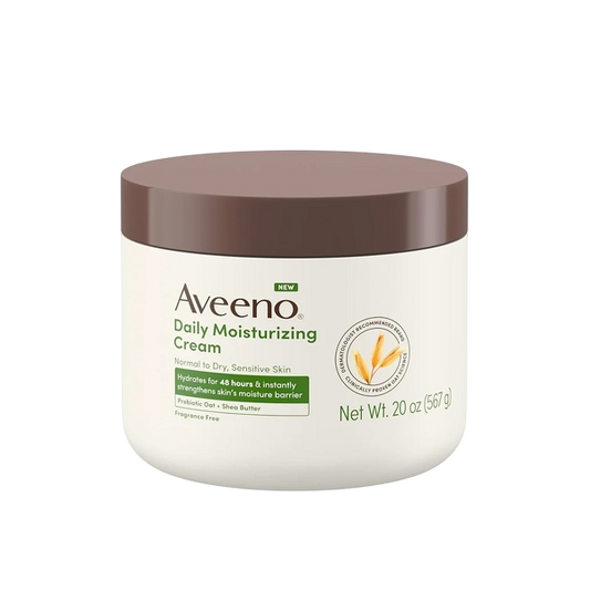 Aveeno Daily Moisturizing Cream with Prebiotic Oat & Shea Butter for Body, Face & Hands Moisturizer Cream, Hydrates Normal to Dry, Sensitive Skin for 48 Hours, Fragrance Free, Non-Comedogenic, 20 oz