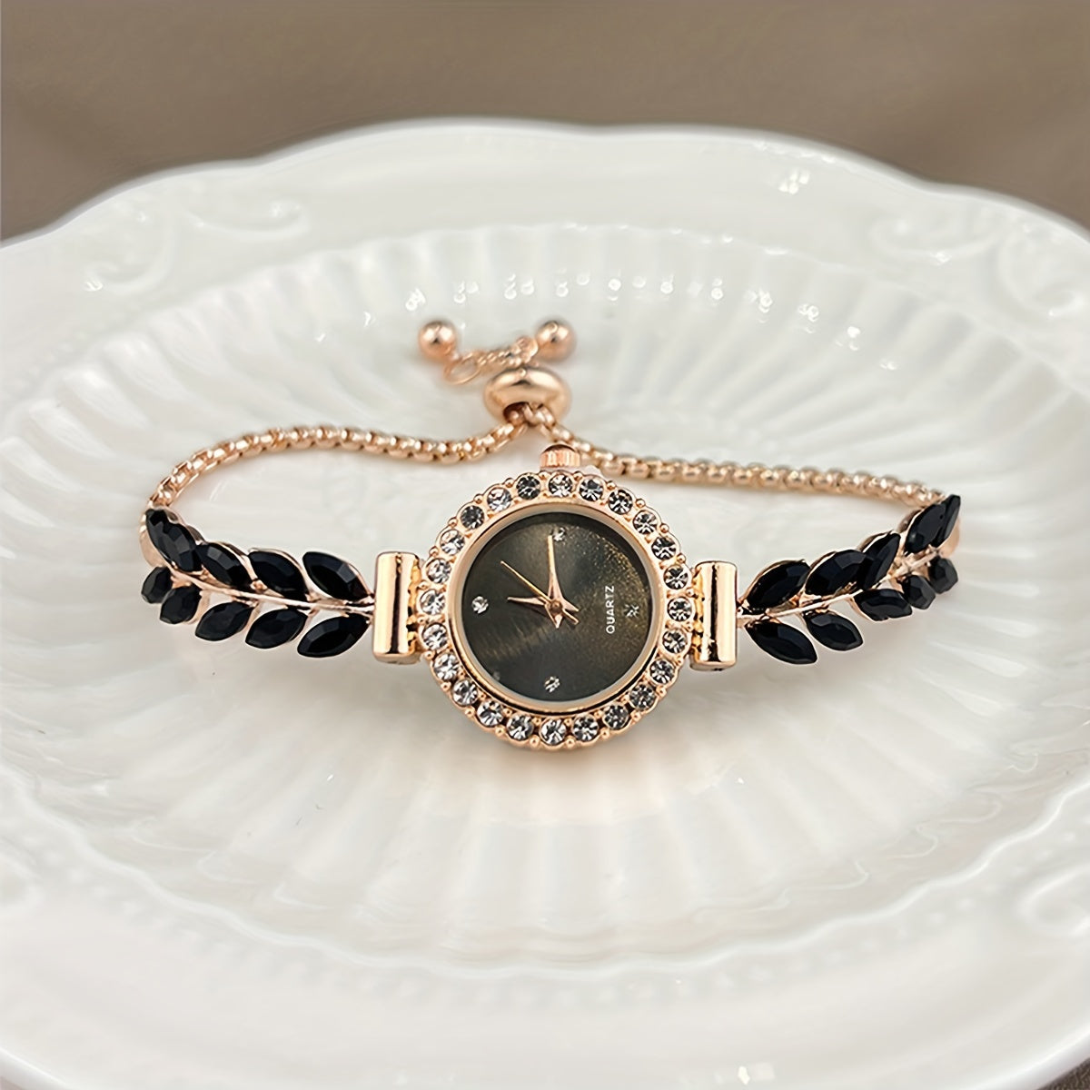 Quartz Watch for Women - Adjustable Analog Wrist, Vintage Elegant Baroque Rhinestone